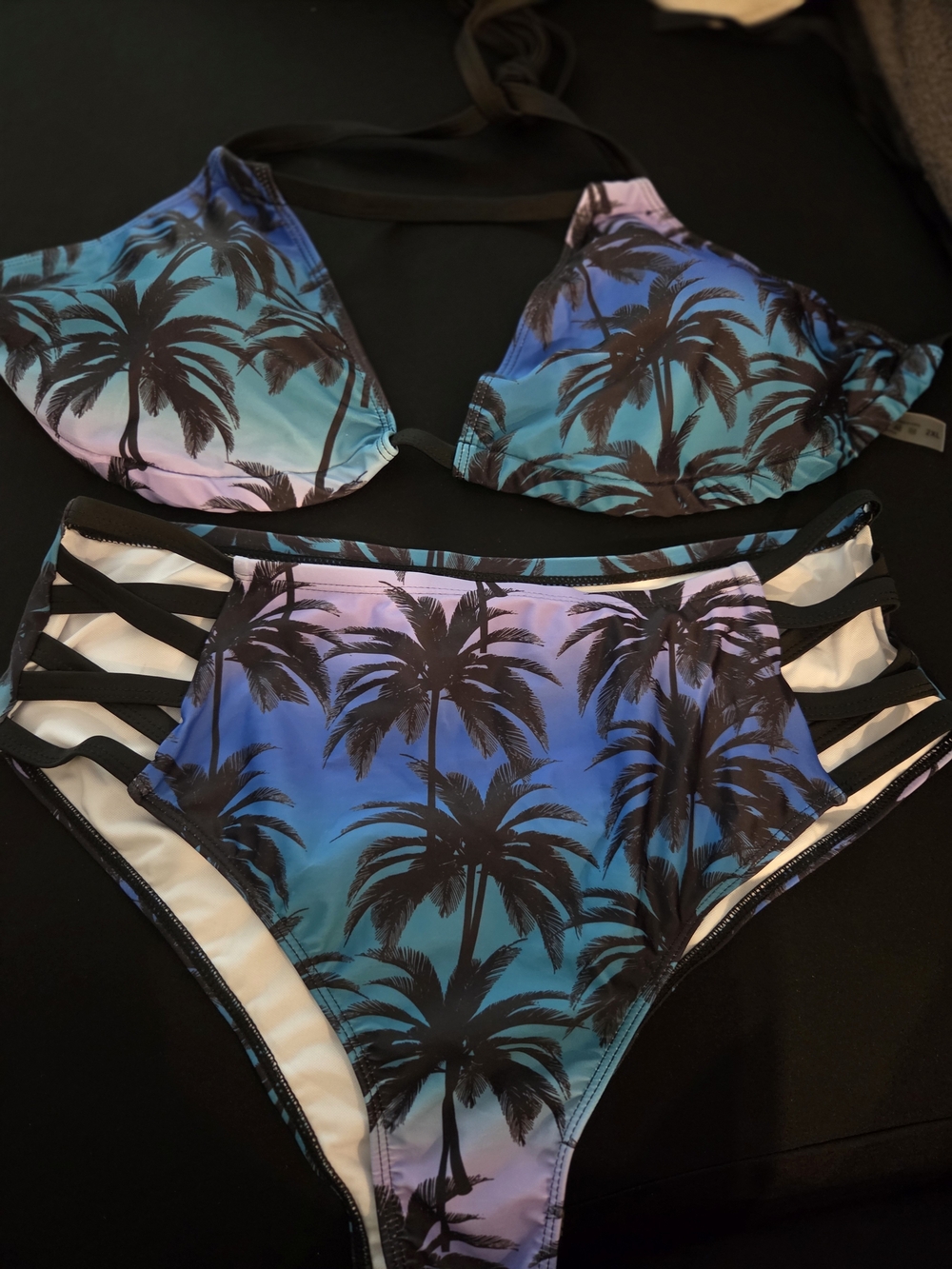 Tropical Palm Gradient High-Waist Bikini - Blue/Purple - Picture 4 of 5